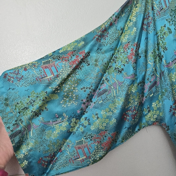 Peony Brand Kimono Robe Womens S Blue Satin Shanghai Vintage Chinese Jacket - Picture 2 of 14